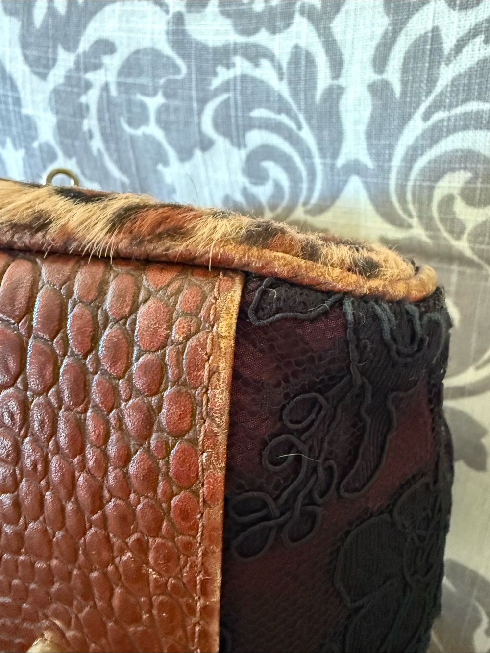 Clever Carriage Company Boho Denim & Croc with Lace & carpet bag style Handbag - Picture 9 of 16